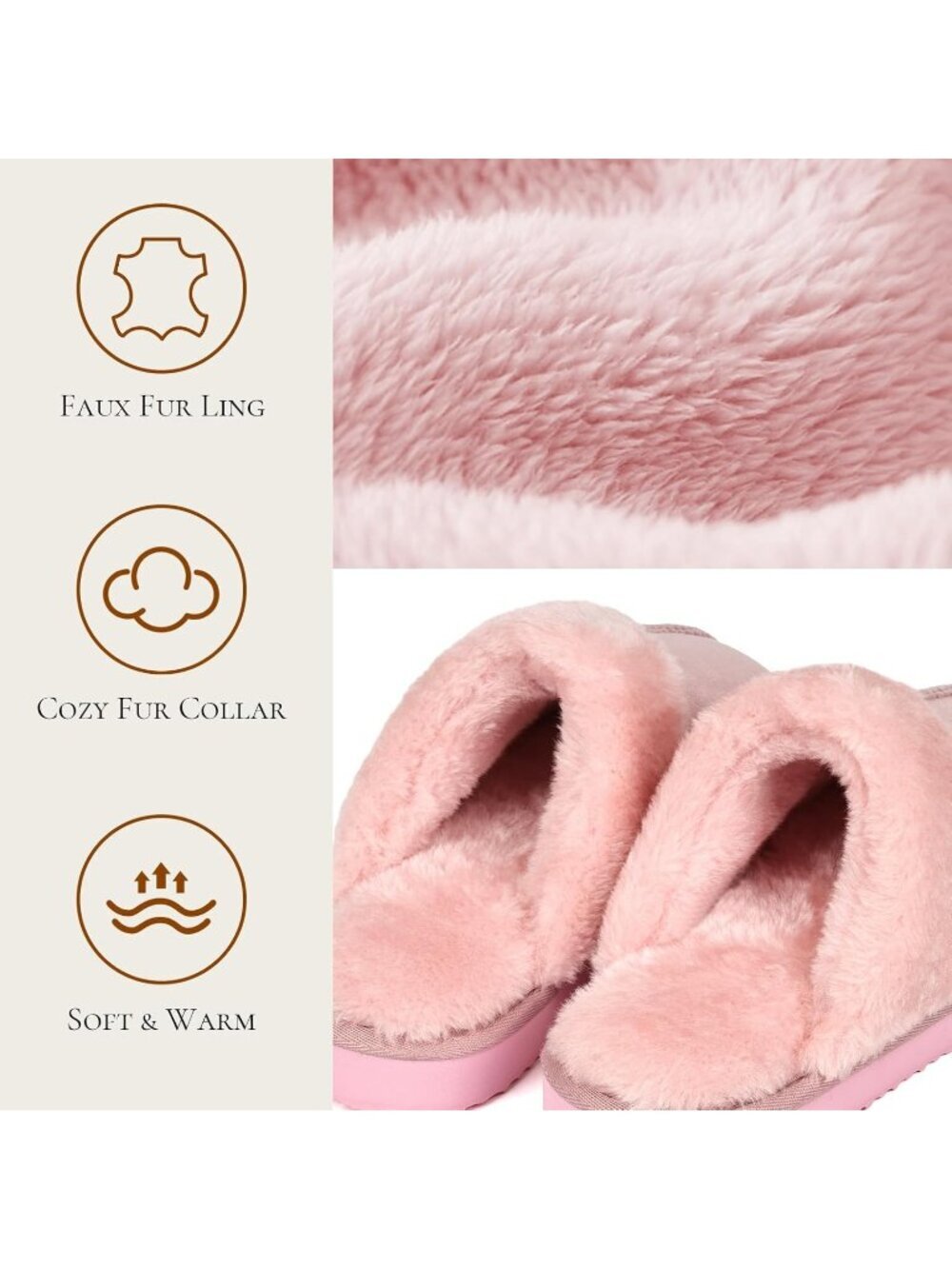 Women Pink Cozy Faux Fur Winter Warm Memory Foam Slippers for Indoor Outdoo - Picture 4 of 6